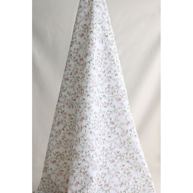 Romy - Popeline douce coton organique fond ivoire imprimé fleuri