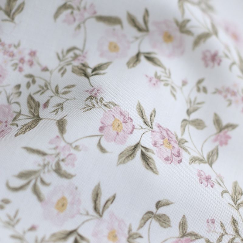 Romy - Popeline douce coton organique fond ivoire imprimé fleuri