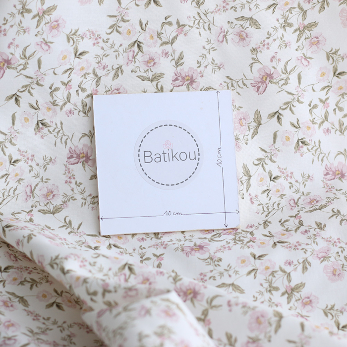 Romy - Popeline douce coton organique fond ivoire imprimé fleuri