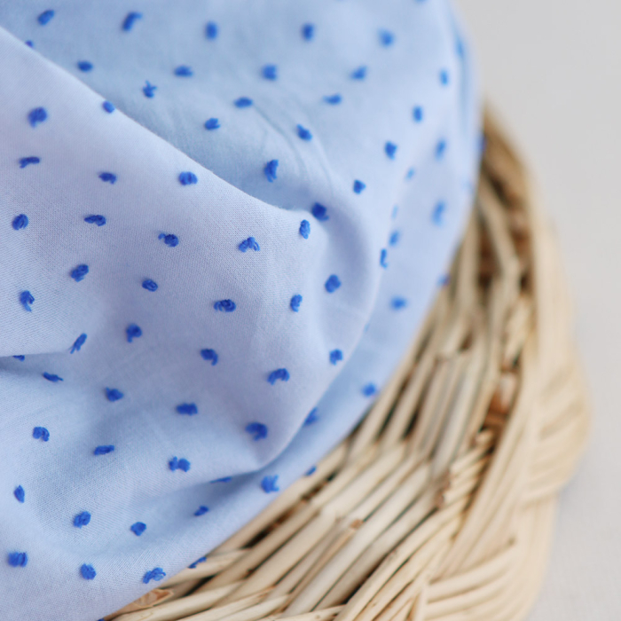 Plumetis de coton bicolore bleu ciel / bleu roi