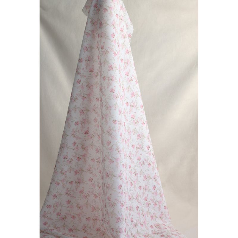 Pernille - Voile de coton texturé imprimé fleuri rose
