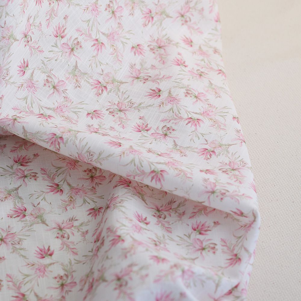 Pernille - Voile de coton texturé imprimé fleuri rose