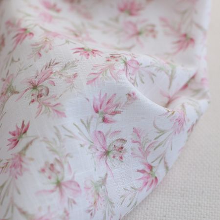 Pernille - Voile de coton texturé imprimé fleuri rose Pernille - Voile de coton texturé imprimé fleuri rose