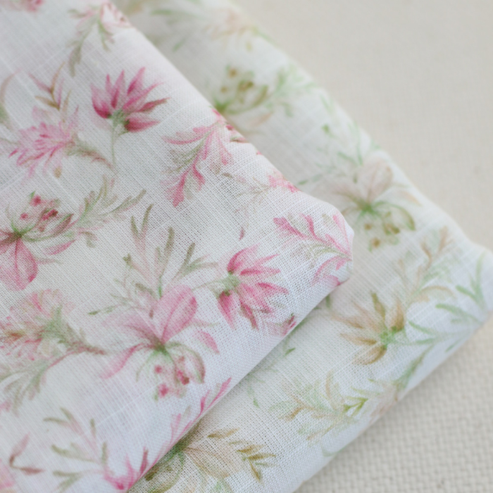 Pernille - Voile de coton texturé imprimé fleuri rose