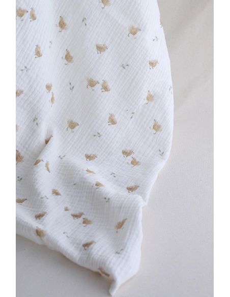 copy of Awa - Double gaze de coton motif fleuri tons naturels - vieux rose