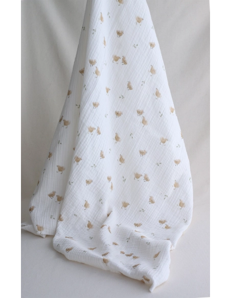 copy of Awa - Double gaze de coton motif fleuri tons naturels - vieux rose