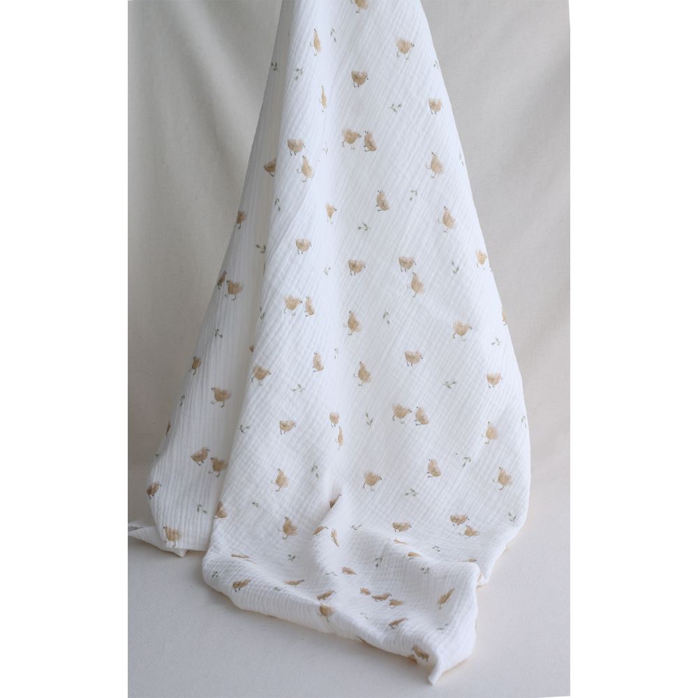 copy of Awa - Double gaze de coton motif fleuri tons naturels - vieux rose