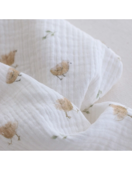 copy of Awa - Double gaze de coton motif fleuri tons naturels - vieux rose