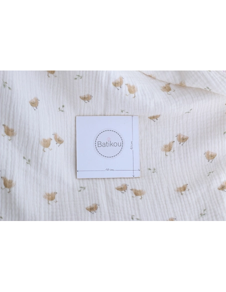 copy of Awa - Double gaze de coton motif fleuri tons naturels - vieux rose