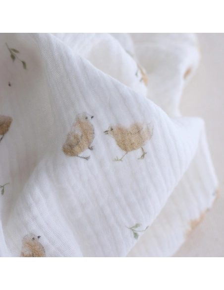 copy of Awa - Double gaze de coton motif fleuri tons naturels - vieux rose