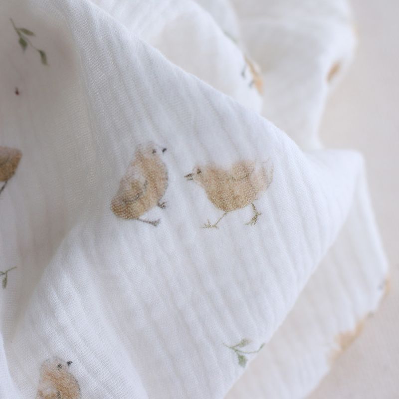 copy of Awa - Double gaze de coton motif fleuri tons naturels - vieux rose