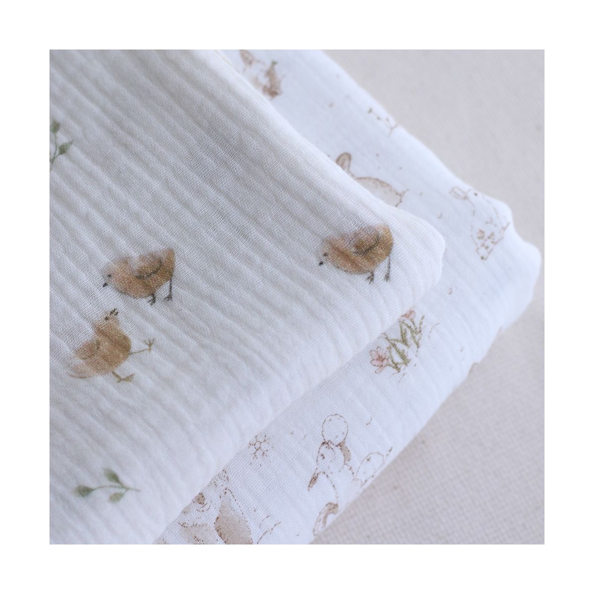 copy of Awa - Double gaze de coton motif fleuri tons naturels - vieux rose copy of Awa - Double gaze de coton motif fleuri tons naturels - vieux rose