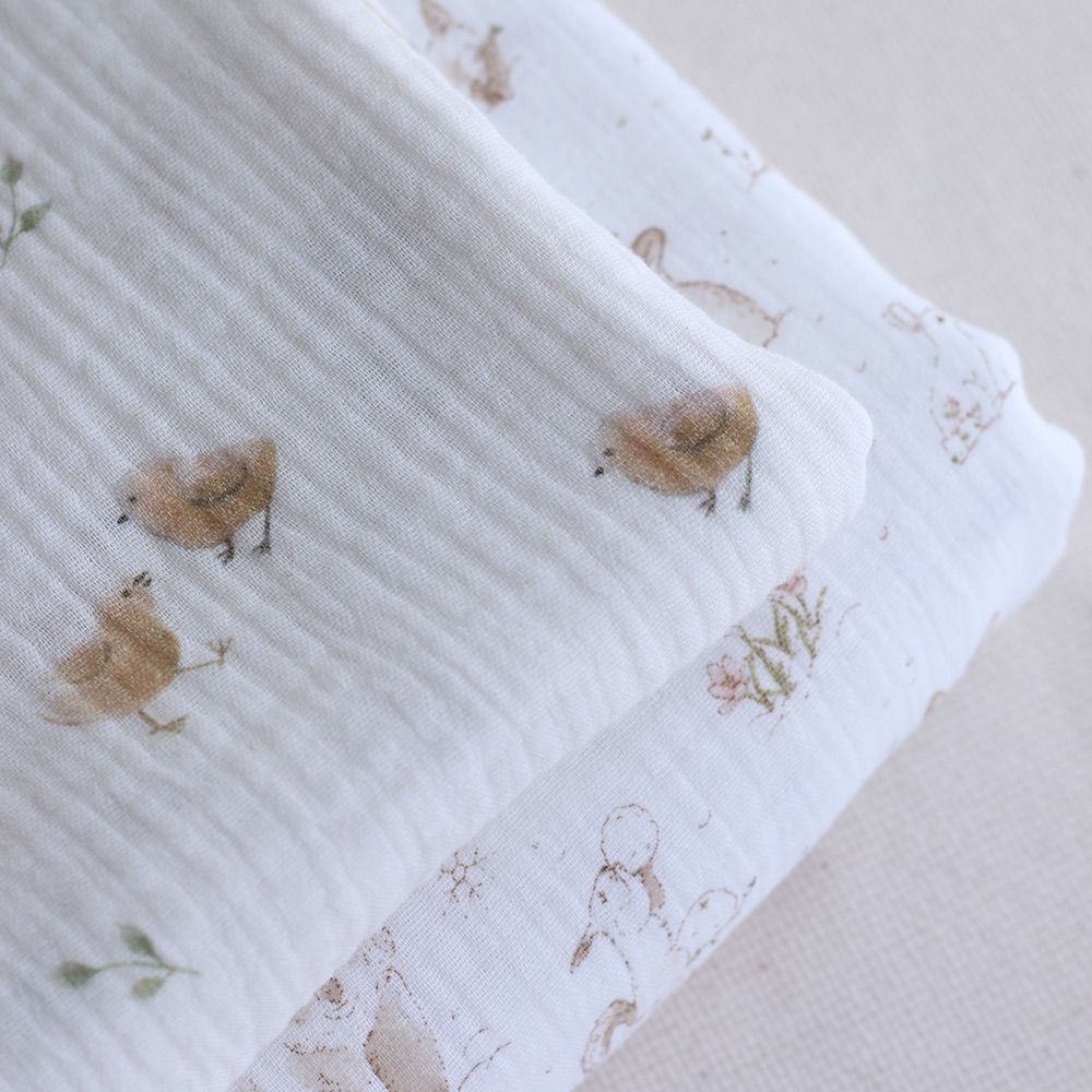 copy of Awa - Double gaze de coton motif fleuri tons naturels - vieux rose