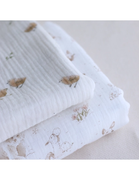 copy of Awa - Double gaze de coton motif fleuri tons naturels - vieux rose