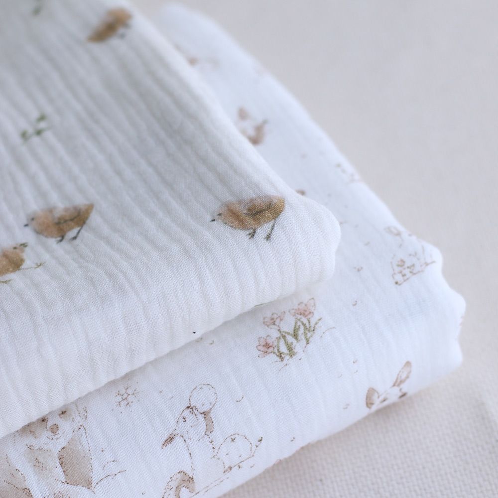 copy of Awa - Double gaze de coton motif fleuri tons naturels - vieux rose