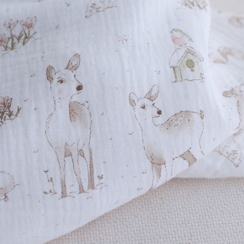 Robin - Double gaze de coton motif forêt tons beige