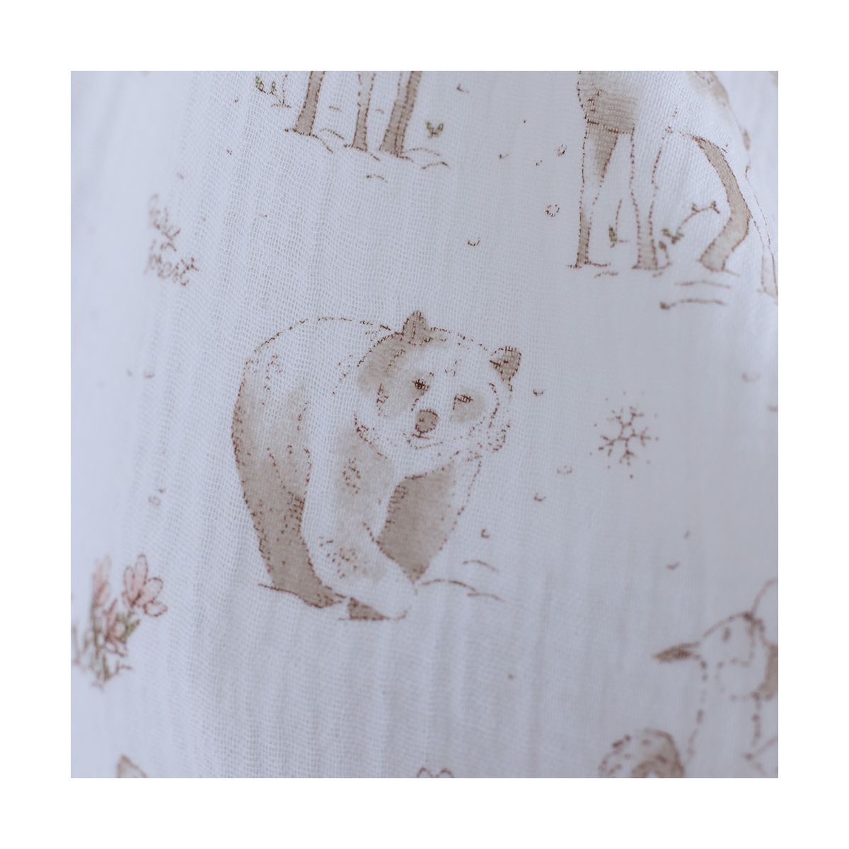 Robin - Double gaze de coton motif forêt tons beige Robin - Double gaze de coton motif forêt tons beige