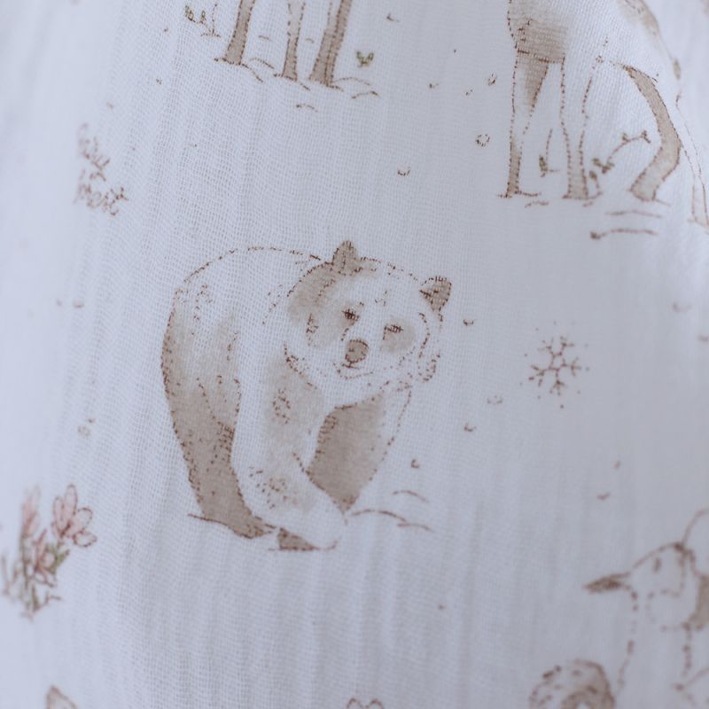 Robin - Double gaze de coton motif forêt tons beige