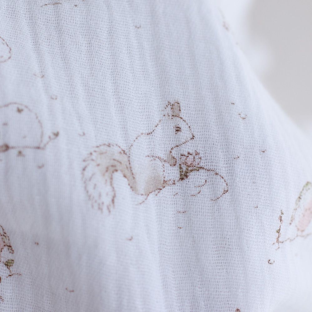 Robin - Double gaze de coton motif forêt tons beige