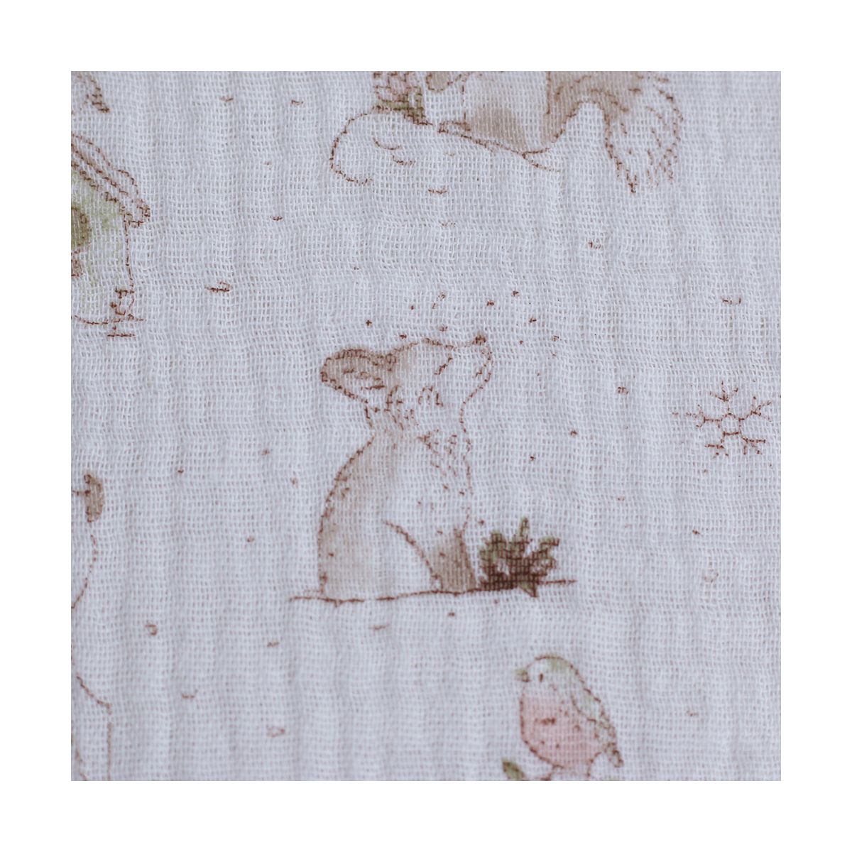 Robin - Double gaze de coton motif forêt tons beige Robin - Double gaze de coton motif forêt tons beige