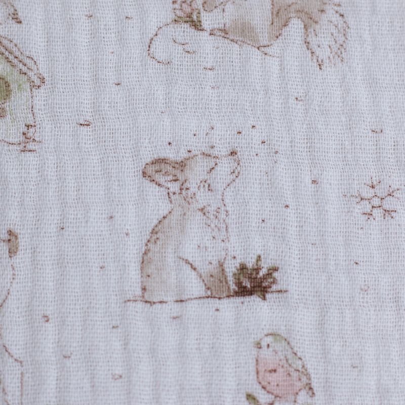 Robin - Double gaze de coton motif forêt tons beige