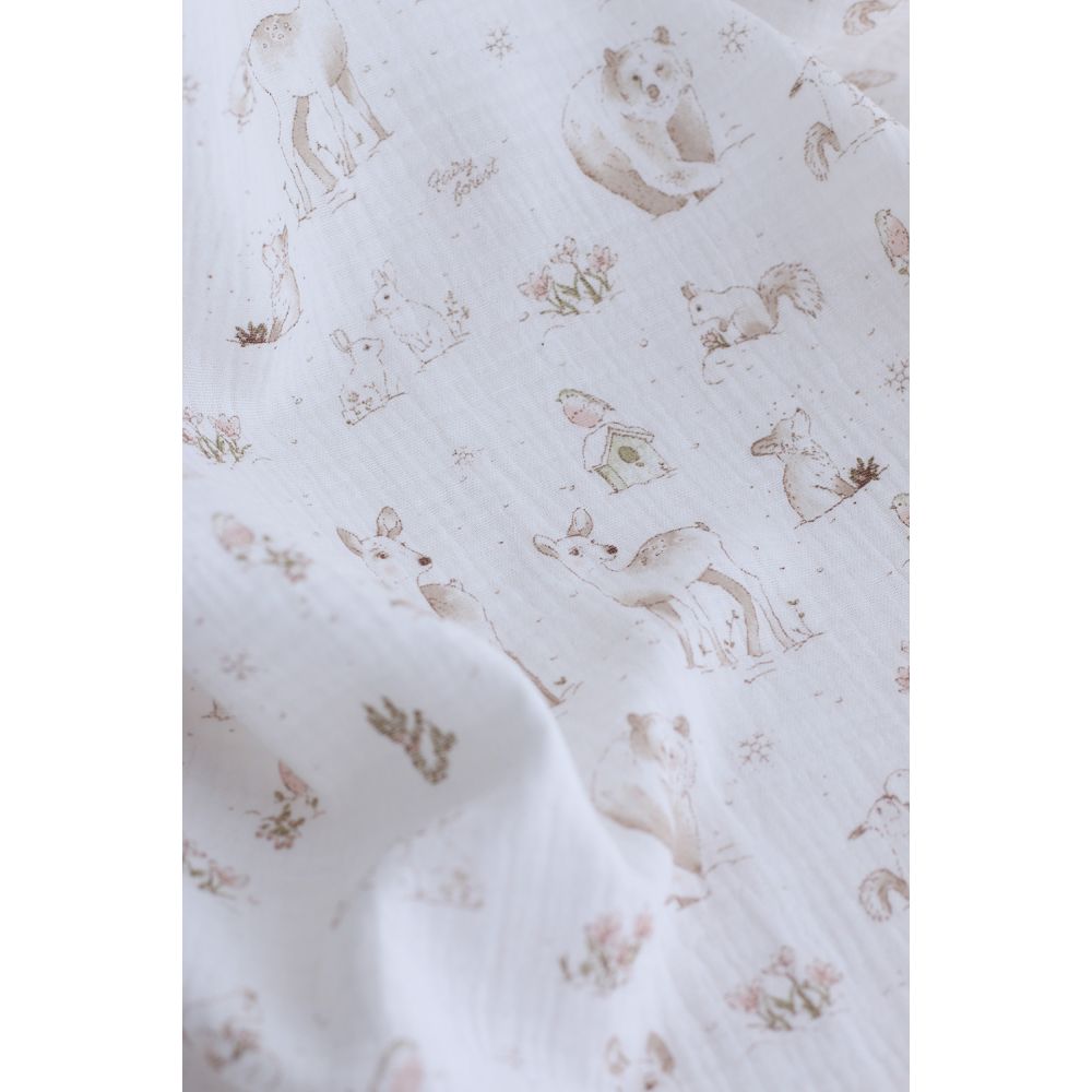 Robin - Double gaze de coton motif forêt tons beige