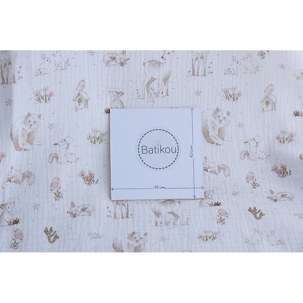 Robin - Double gaze de coton motif forêt tons beige