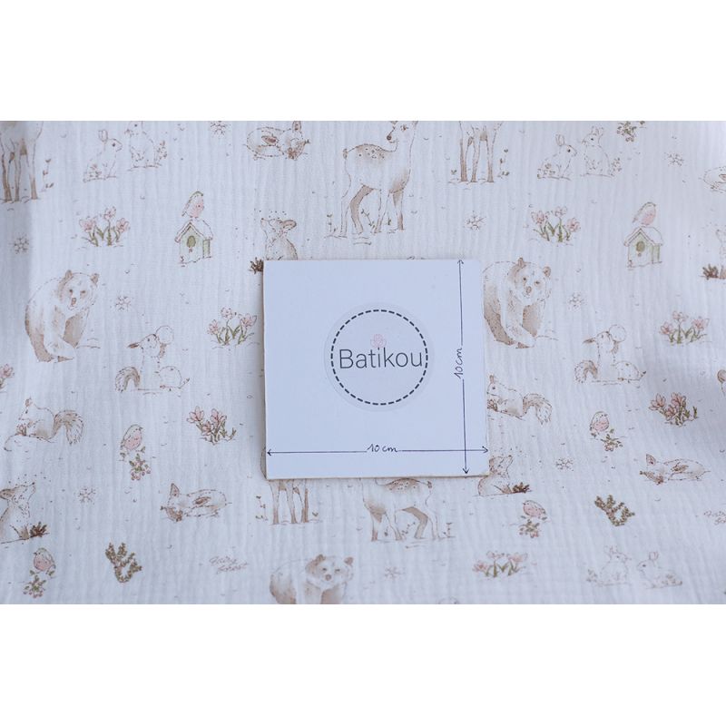 Robin - Double gaze de coton motif forêt tons beige