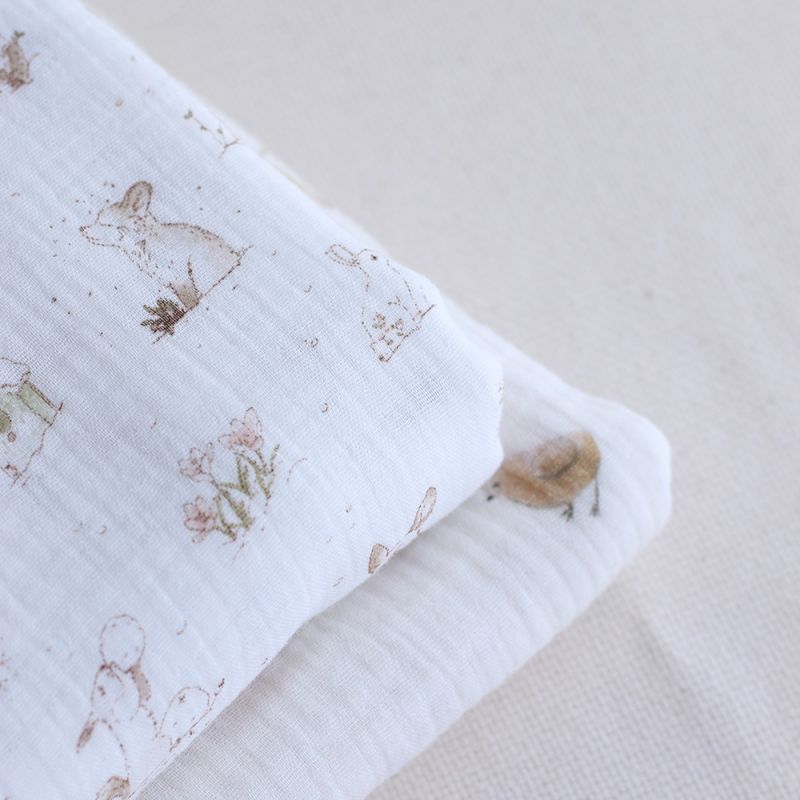 Robin - Double gaze de coton motif forêt tons beige