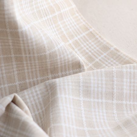 Tissu Lin et viscose texturé quadrillage écru et blanc