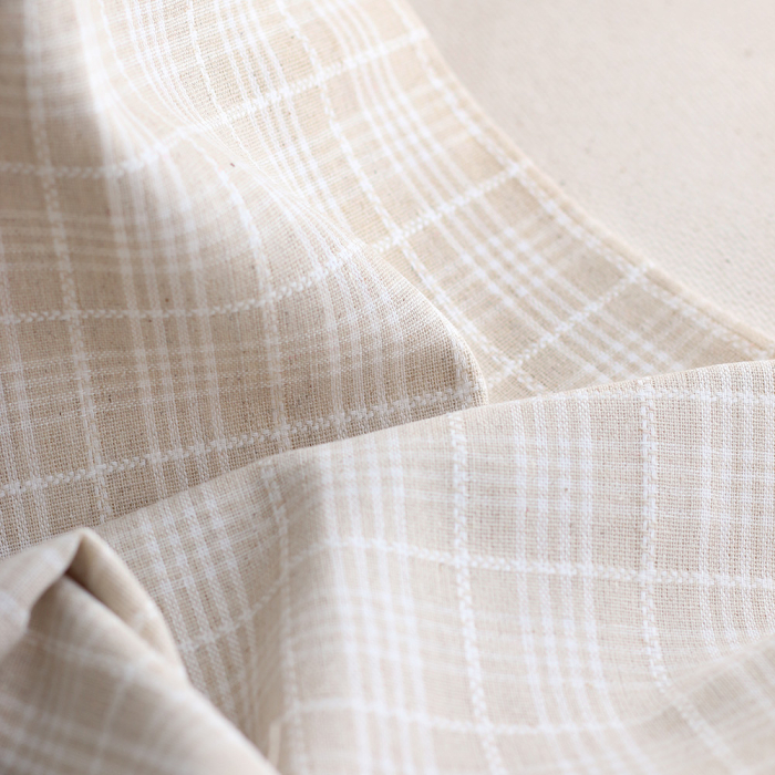 Tissu Lin et viscose texturé quadrillage écru et blanc