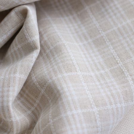 Tissu Lin et viscose texturé quadrillage écru et blanc