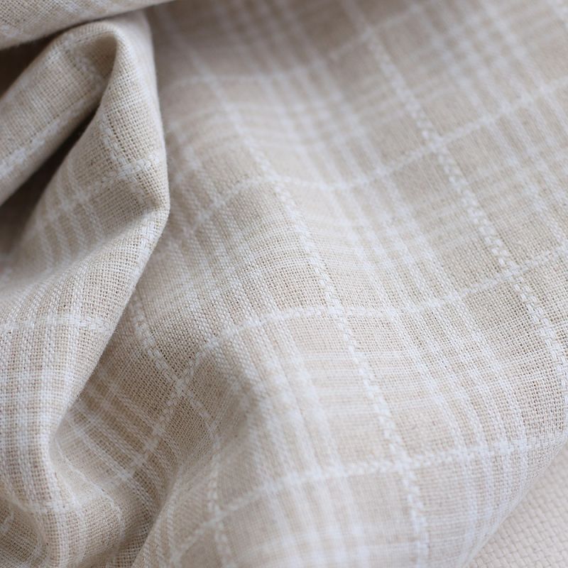Tissu Lin et viscose texturé quadrillage écru et blanc