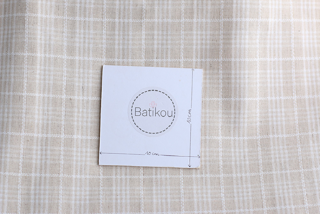 Tissu Lin et viscose texturé quadrillage écru et blanc