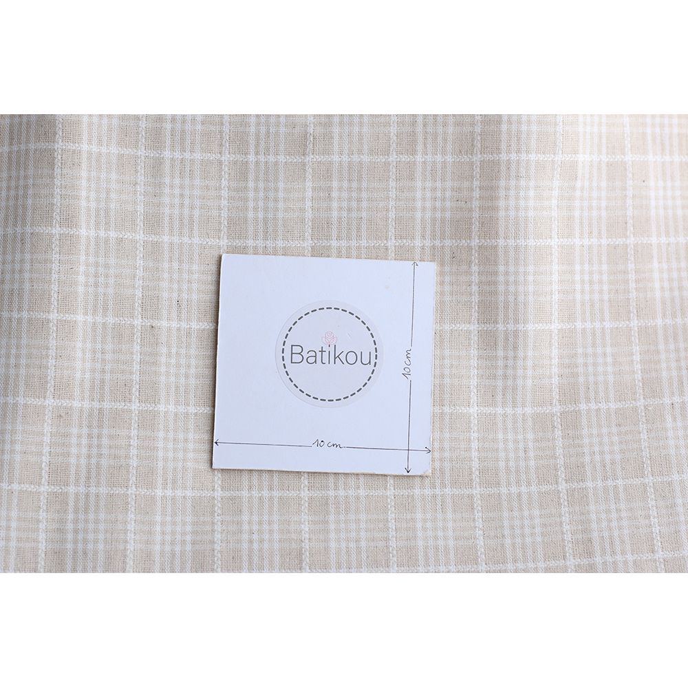Tissu Lin et viscose texturé quadrillage écru et blanc