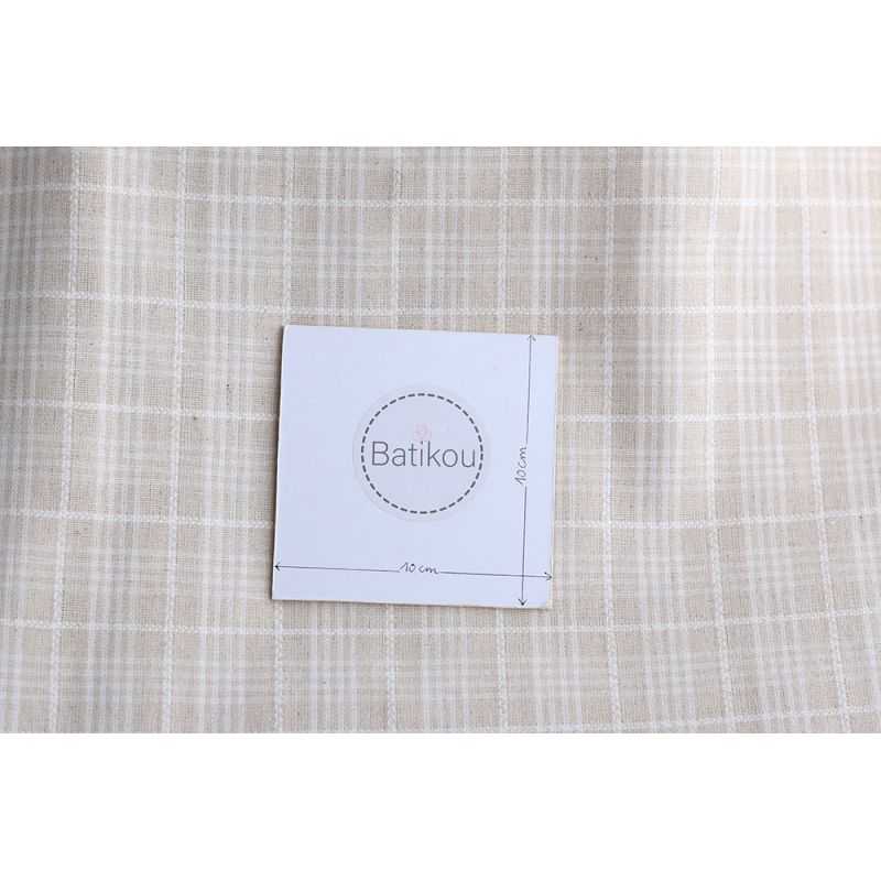 Tissu Lin et viscose texturé quadrillage écru et blanc