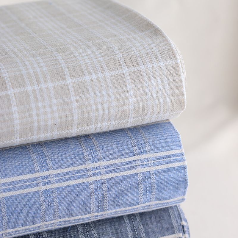 Tissu Lin et viscose texturé quadrillage écru et blanc