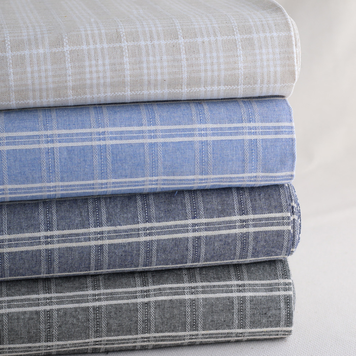 Tissu Lin et viscose texturé quadrillage écru et blanc