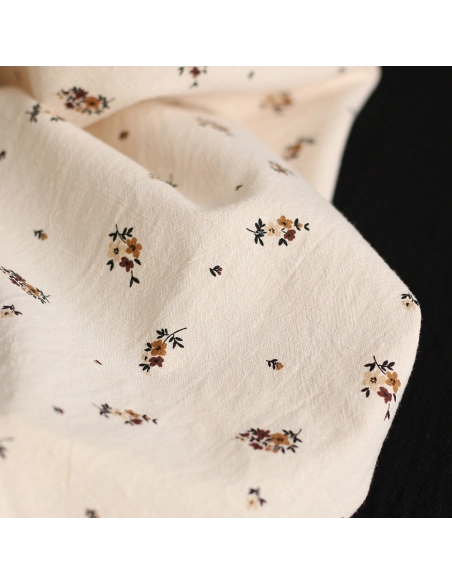 Laure - Coton lavé bio coloris vanille motif cuir