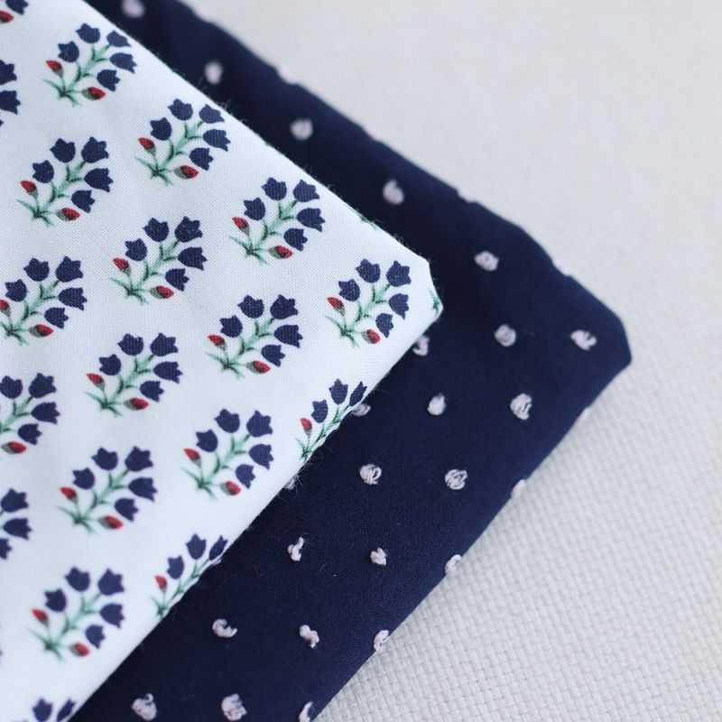 copy of Scarlett - Popeline douce coton organique fond ivoire fleuri bleu