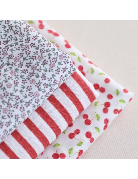 Cerise - Batiste de coton douce à imprimé rouge