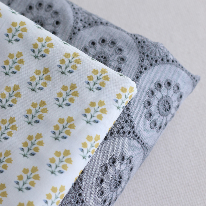 copy of Anne - Popeline douce coton organique fleuri bleu