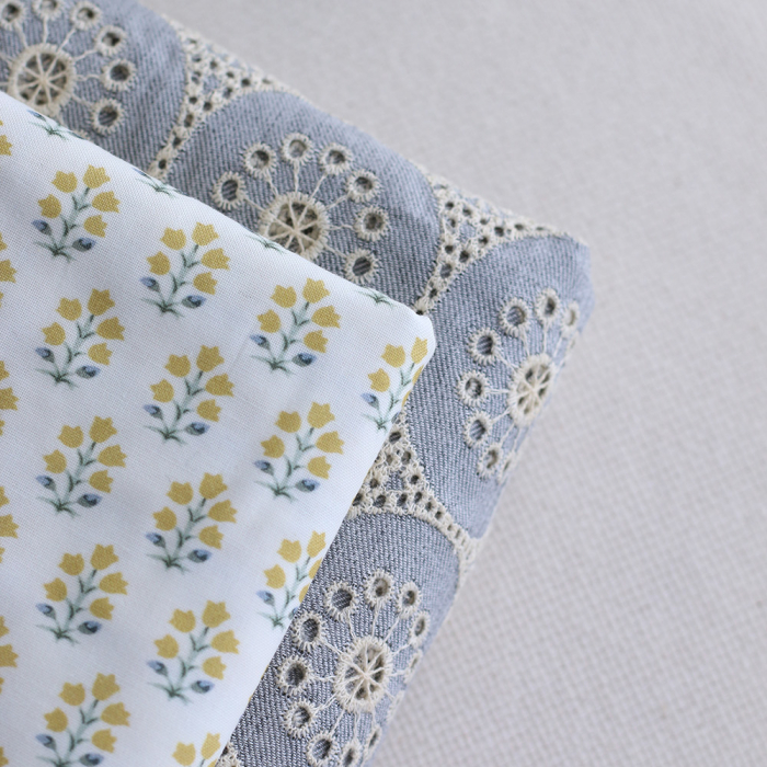 copy of Anne - Popeline douce coton organique fleuri bleu