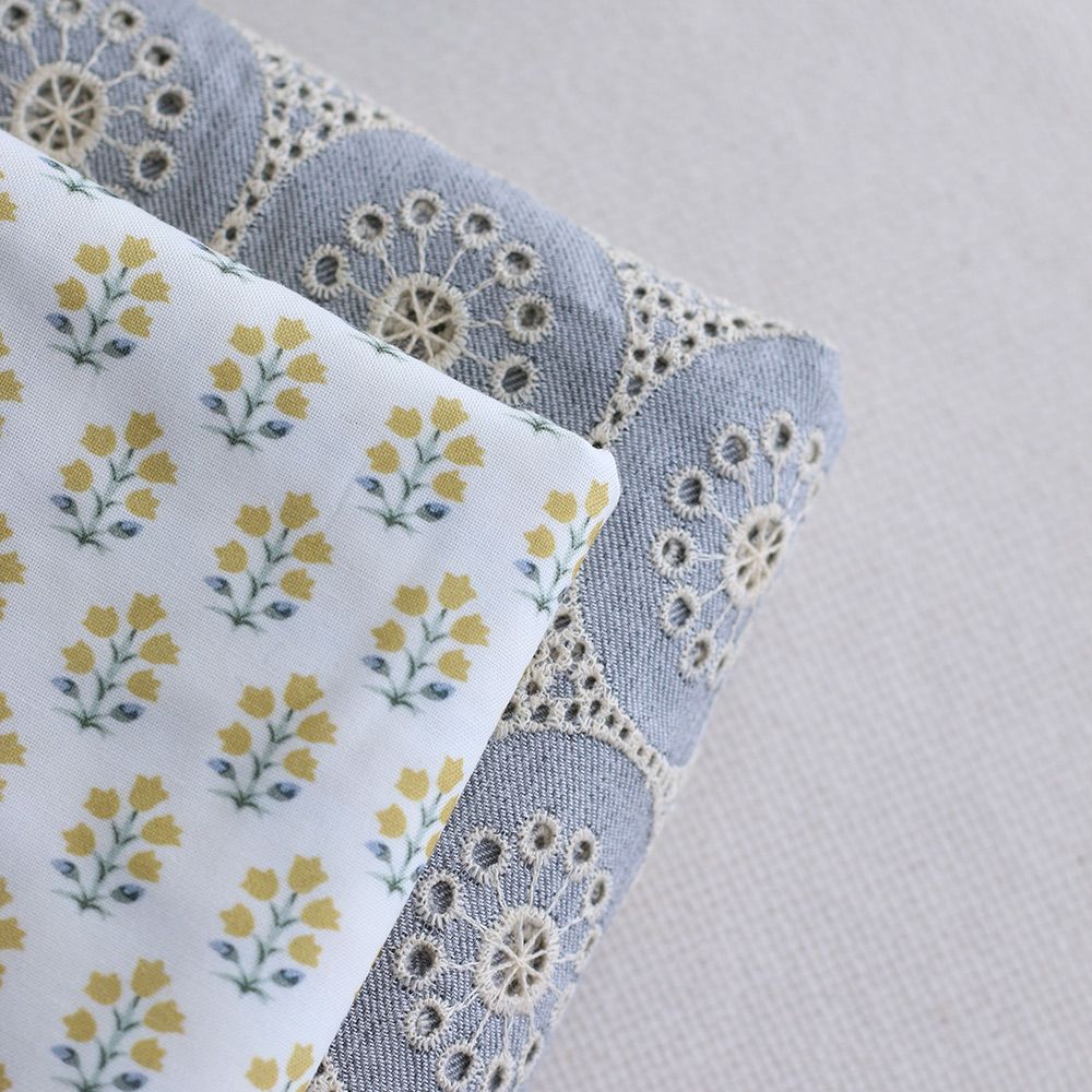 copy of Anne - Popeline douce coton organique fleuri bleu