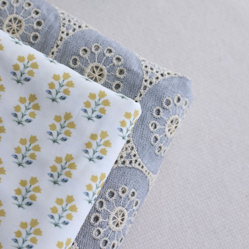 copy of Anne - Popeline douce coton organique fleuri bleu