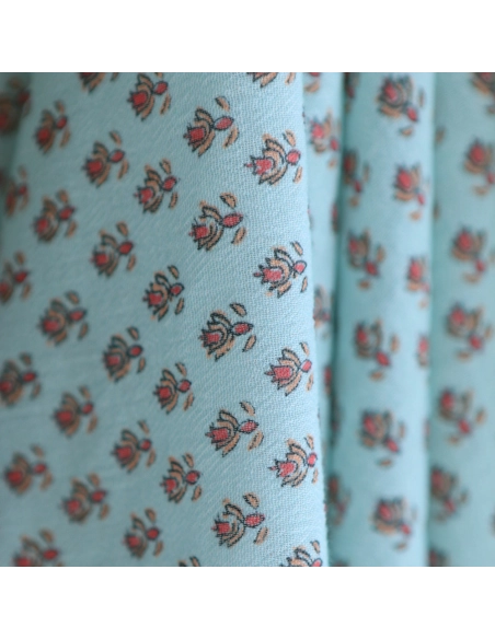 copy of Sheila - Tissu coton crêpe gaufré framboise à motifs