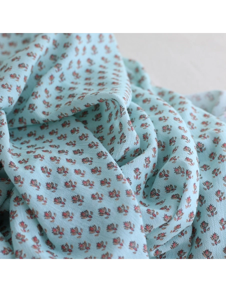 copy of Sheila - Tissu coton crêpe gaufré framboise à motifs