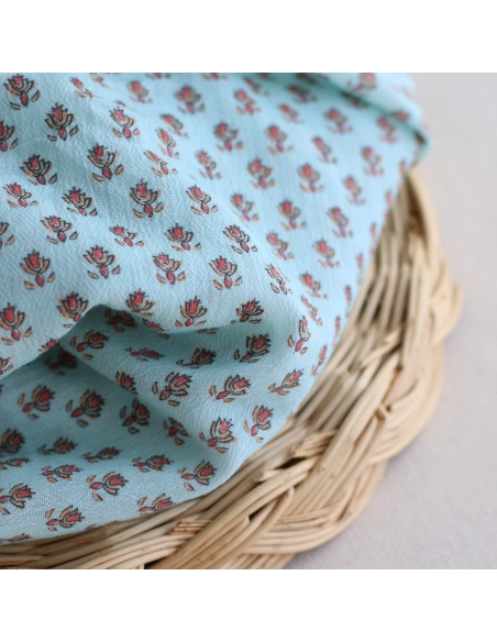 copy of Sheila - Tissu coton crêpe gaufré framboise à motifs