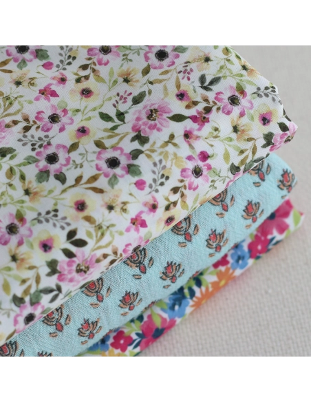 copy of Sheila - Tissu coton crêpe gaufré framboise à motifs