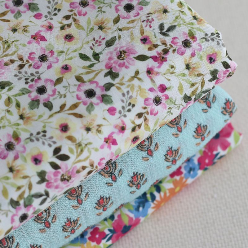 copy of Sheila - Tissu coton crêpe gaufré framboise à motifs